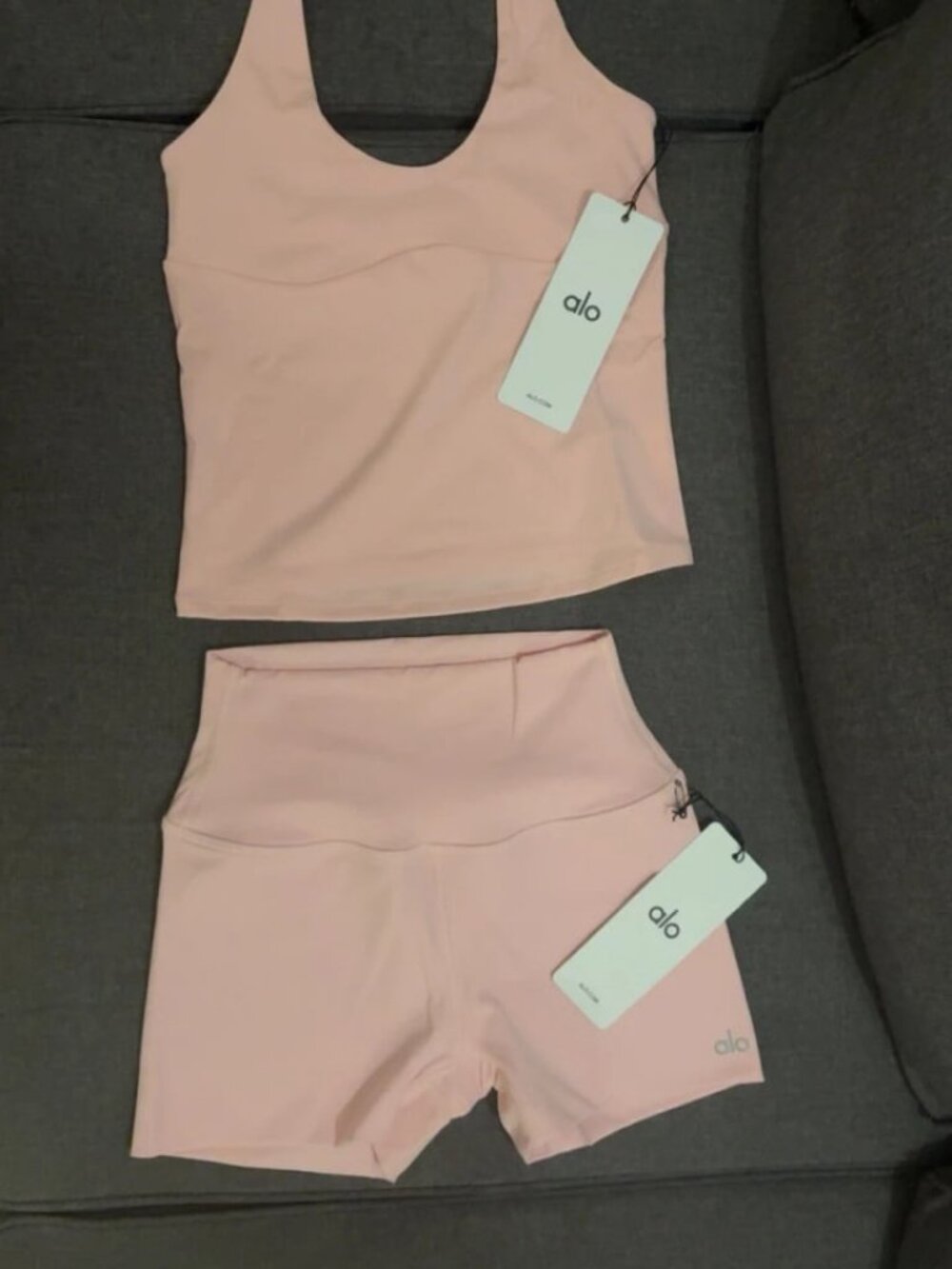 Alo Yoga Softsculpt Precision Halter Tank & Shorts Set, Rose, S
